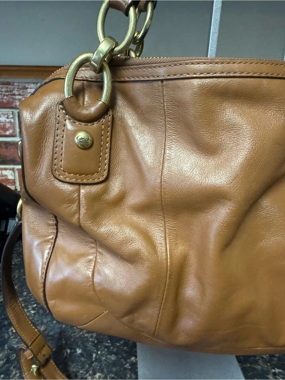 Coach Kristin Woven Leather Round Satchel F23048 Cognac Crossbody-Project Bag